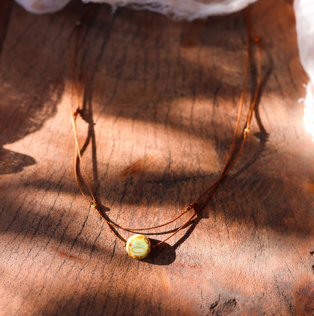 Layered Earthy Green Coin Pendant Necklace