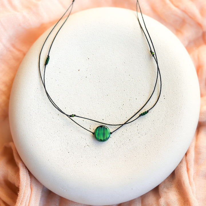 Green Tie Dye Coin Layered Choker Necklace