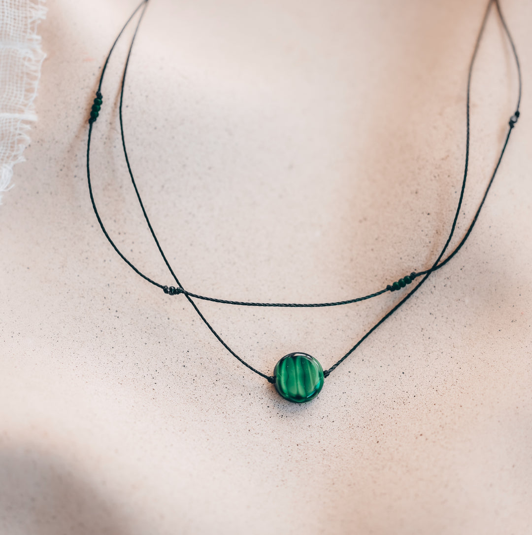 Green Tie Dye Coin Layered Choker Necklace