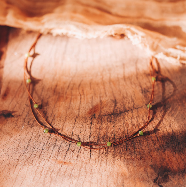 Dainty Green Jade Layered Crystal Necklace