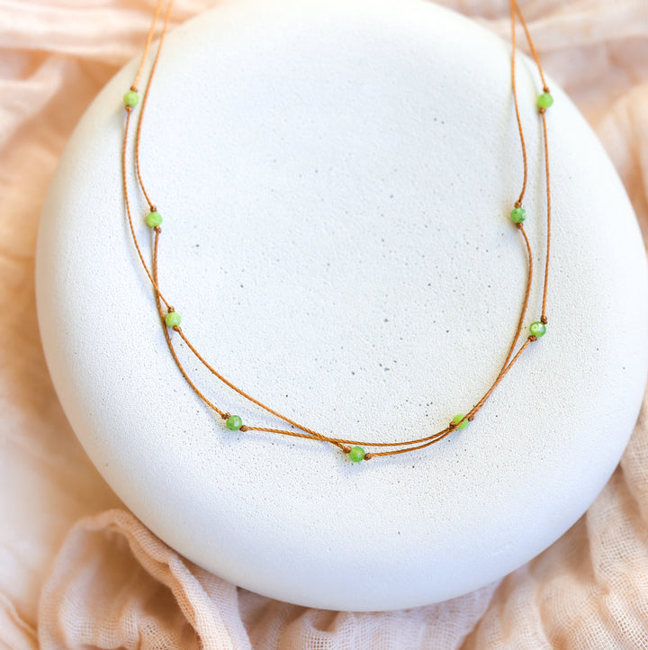 Dainty Green Jade Layered Crystal Necklace