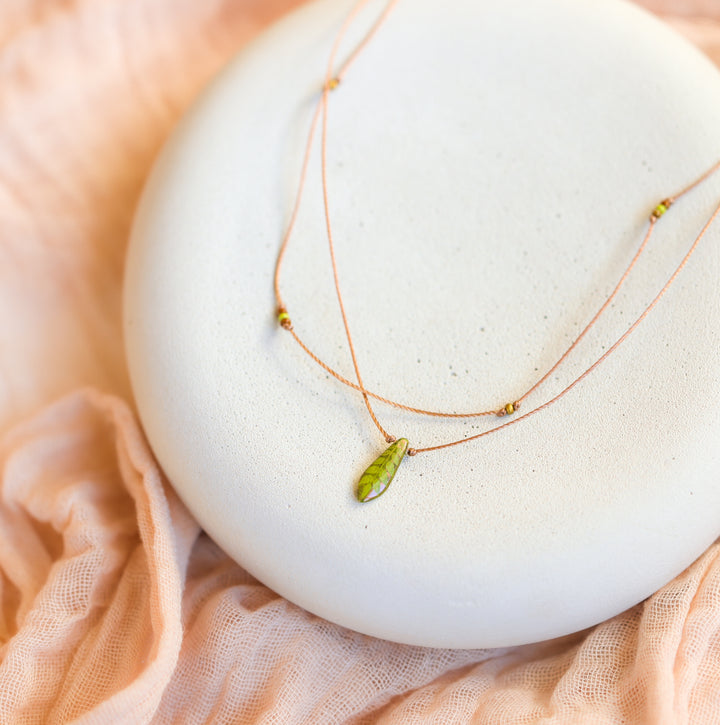 Hippie Green Leaf Dagger Necklace