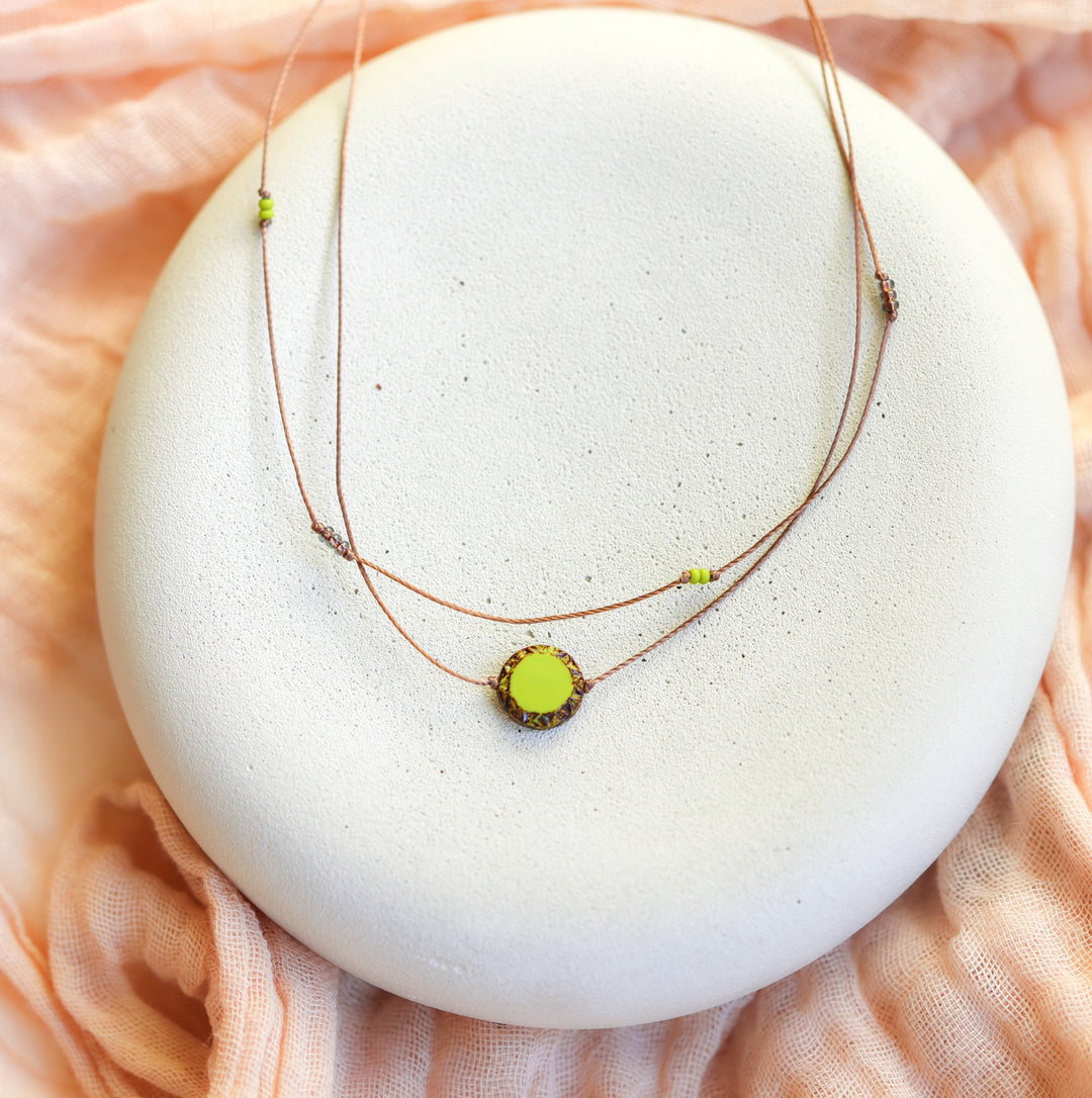 Layered Lime Green Coin Necklace