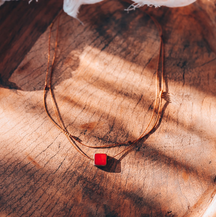 Retro Red Square Pendant Necklace