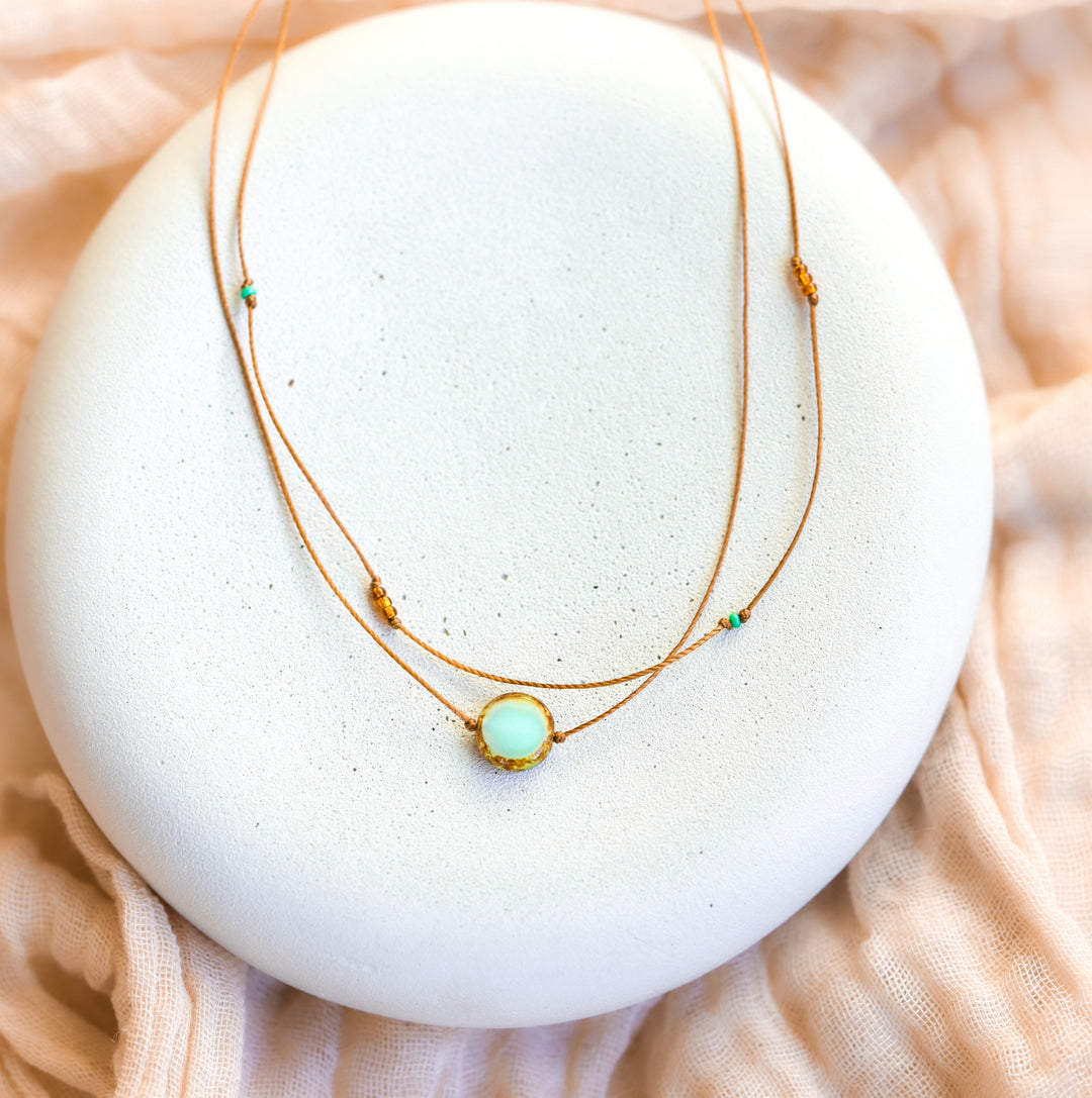Rustic Green-Blue Coin Layered Necklace