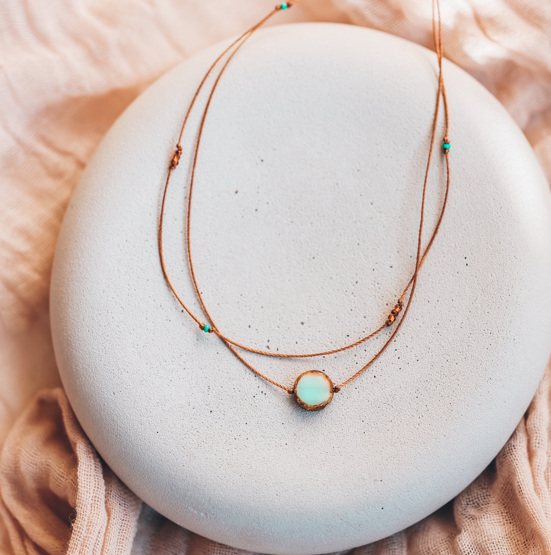 Rustic Green-Blue Coin Layered Necklace