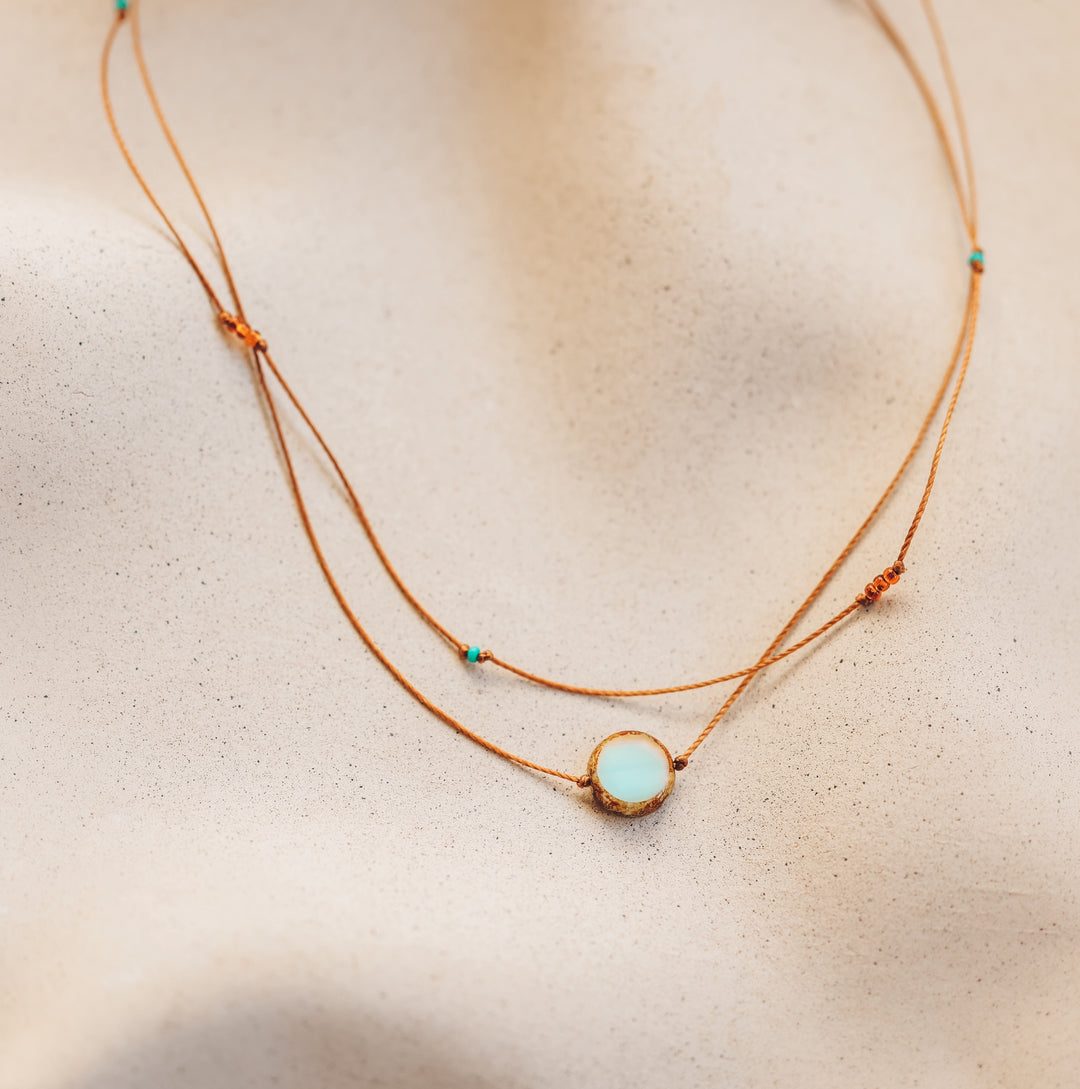 Rustic Green-Blue Coin Layered Necklace