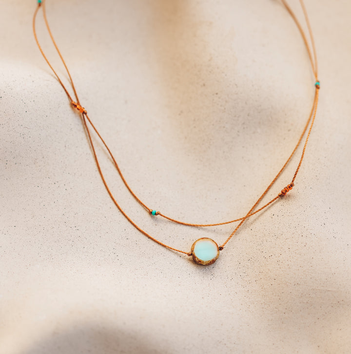 Rustic Green-Blue Coin Layered Necklace