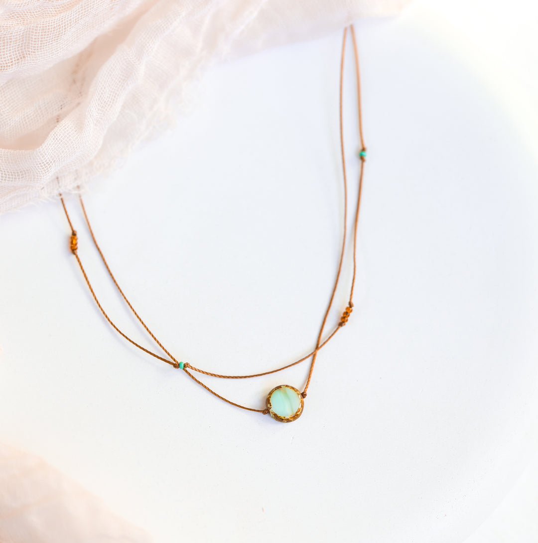 Rustic Green-Blue Coin Layered Necklace