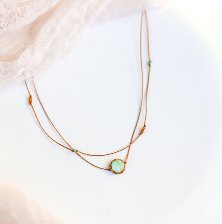 Rustic Green-Blue Coin Layered Necklace