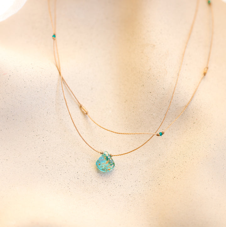 Crystal Blue Drop Layered Necklace