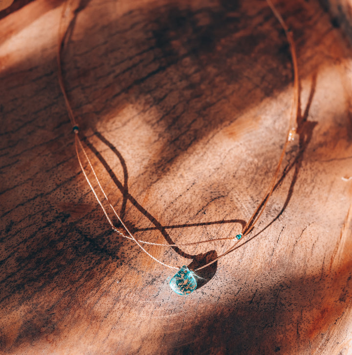 Crystal Blue Drop Layered Necklace