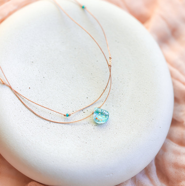 Crystal Blue Drop Layered Necklace