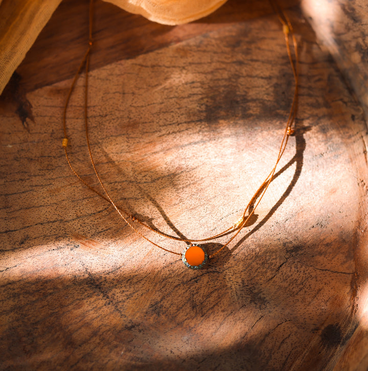 Rustic Boho Orange Coin Layered Necklace