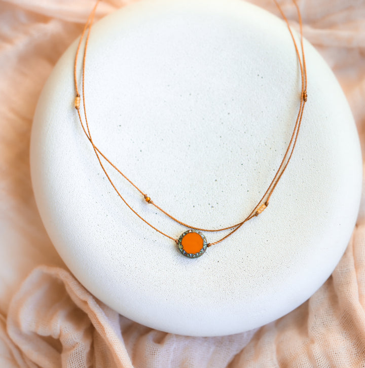 Rustic Boho Orange Coin Layered Necklace