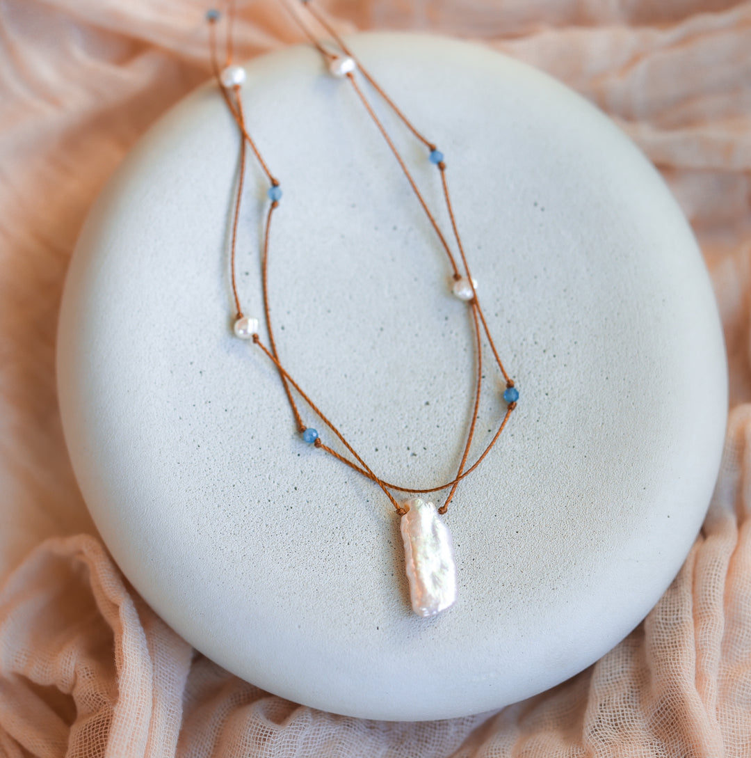 Pearl & Aquamarine Layered Necklace