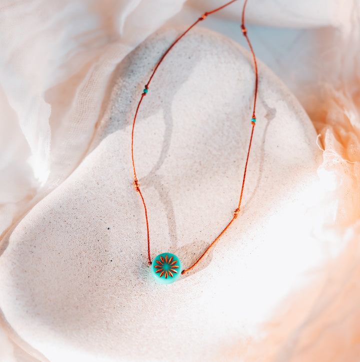 Boho Flower Turquoise Coin Necklace