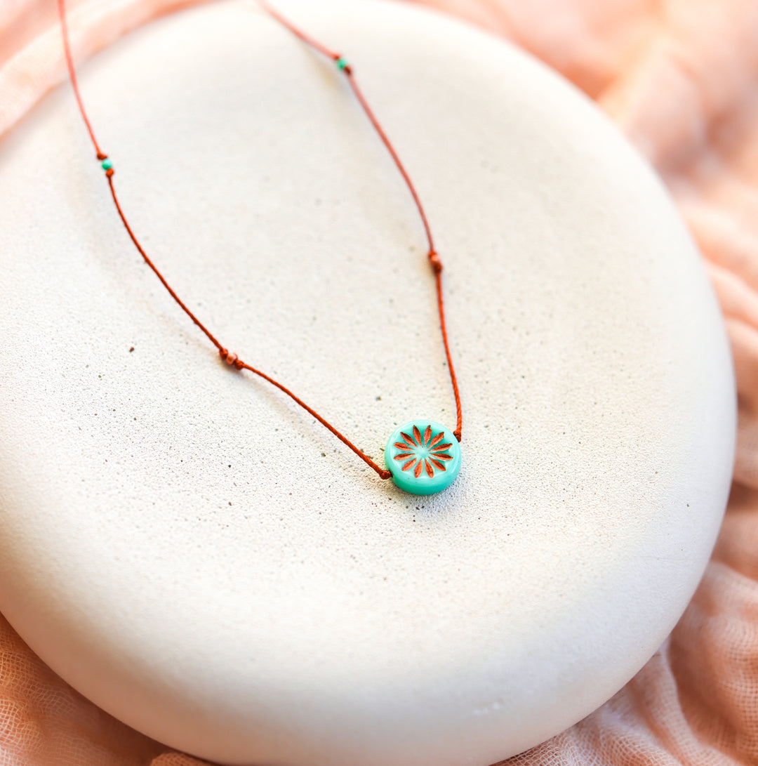 Boho Flower Turquoise Coin Necklace