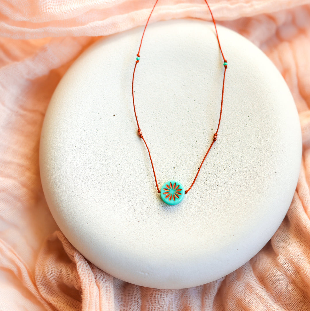 Boho Flower Turquoise Coin Necklace