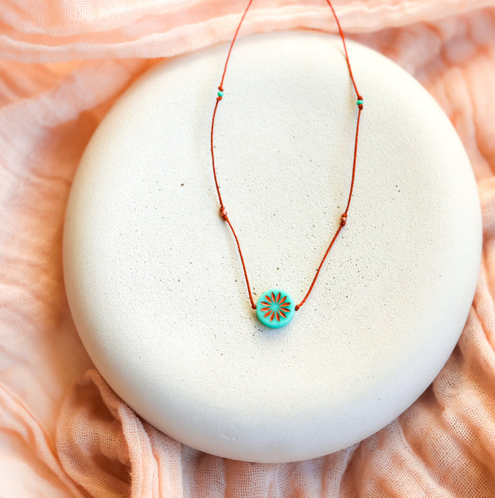 Boho Flower Turquoise Coin Necklace