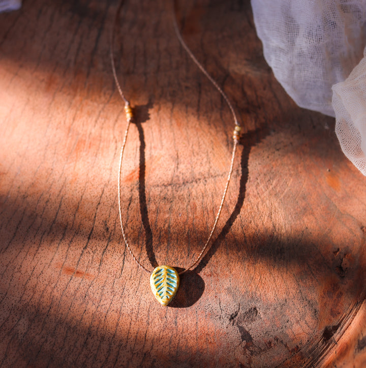 Rustic Electric Leaf Pendant Necklace