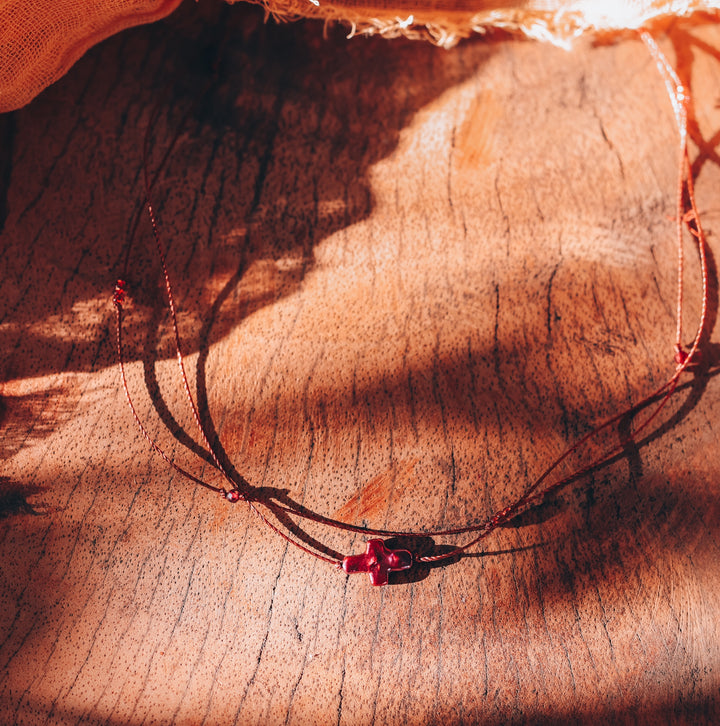 Purple Aura Pearl Cross Layered Necklace