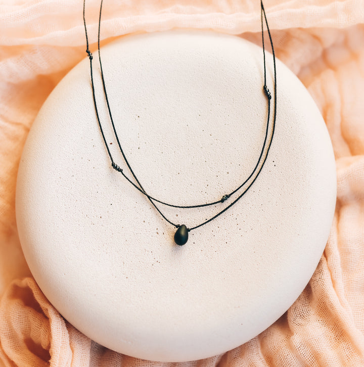 Dainty Black Teardrop Layered Choker