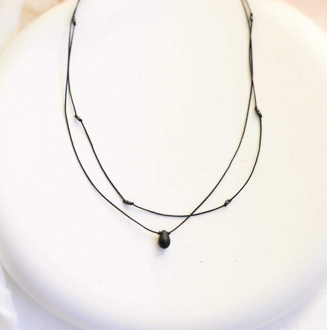 Dainty Black Teardrop Layered Choker