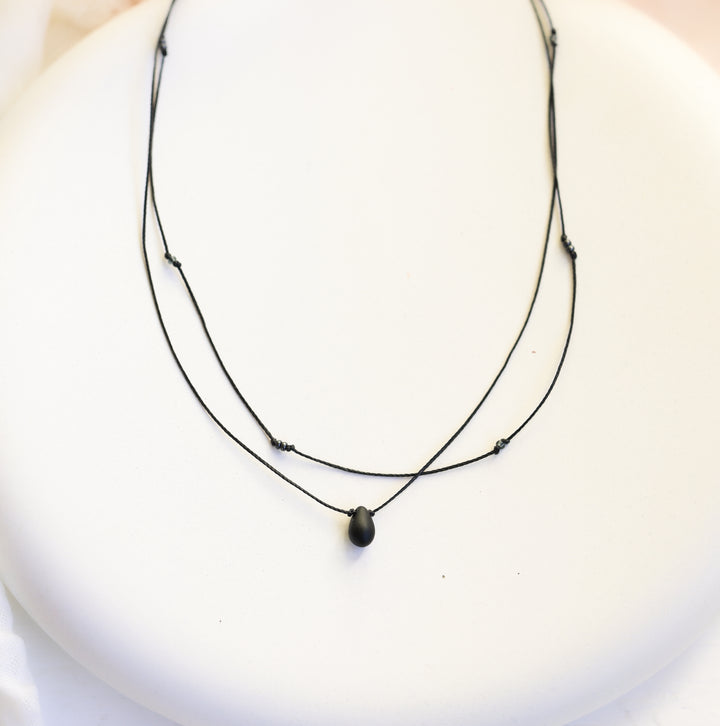 Dainty Black Teardrop Layered Choker