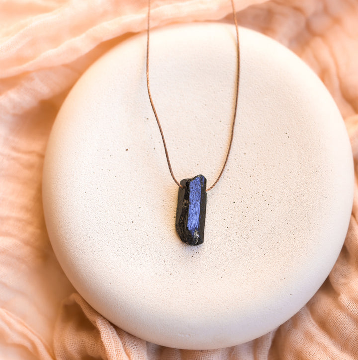 Raw Black Tourmaline Crystal Pendant Necklace