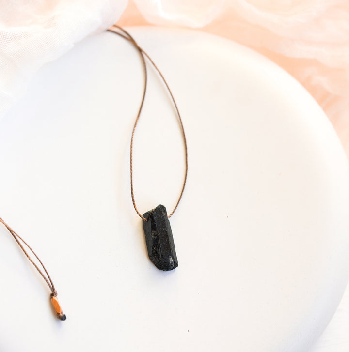 Raw Black Tourmaline Crystal Pendant Necklace