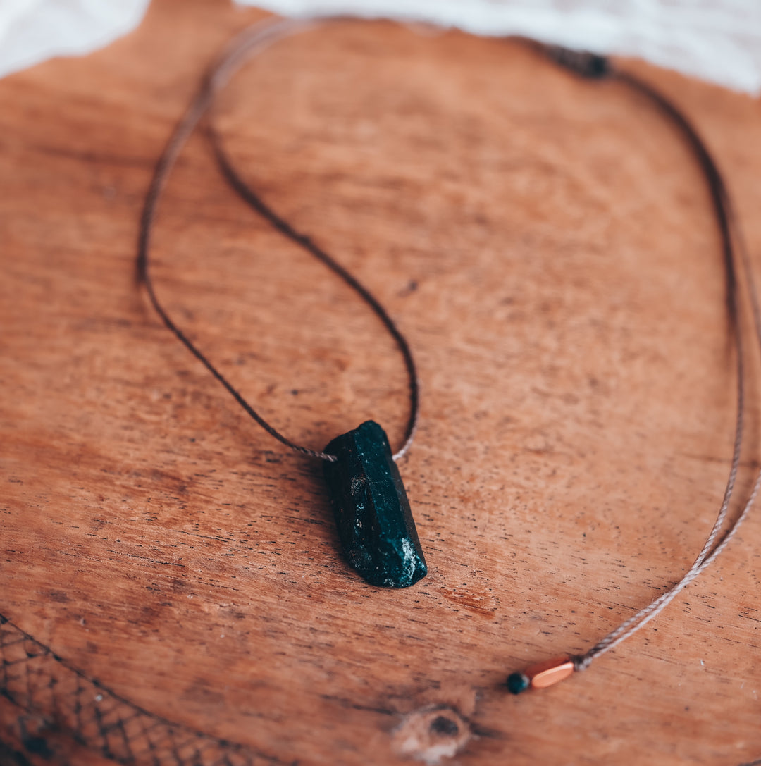 Raw Black Tourmaline Crystal Pendant Necklace