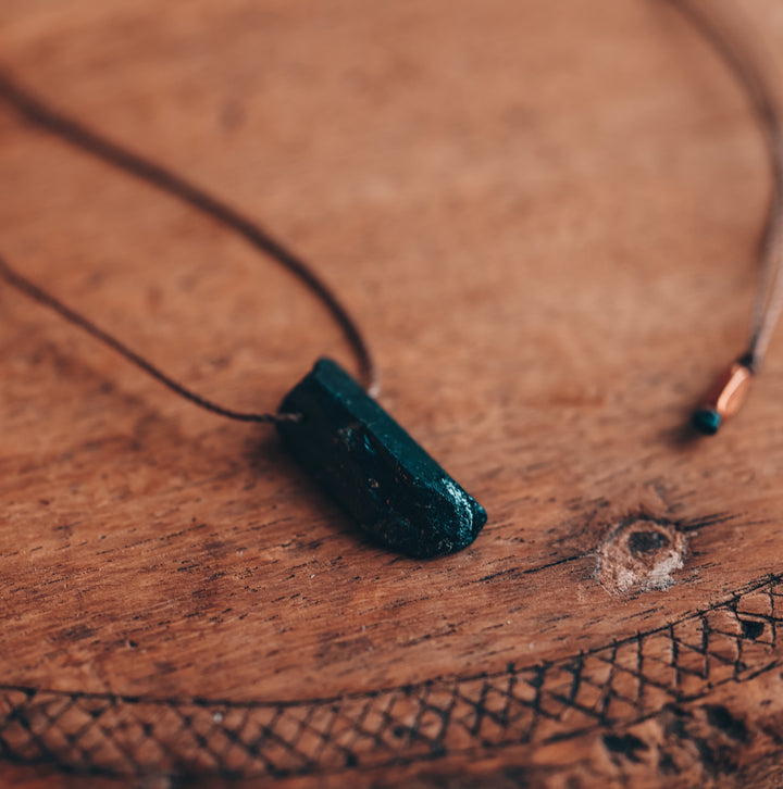 Raw Black Tourmaline Crystal Pendant Necklace