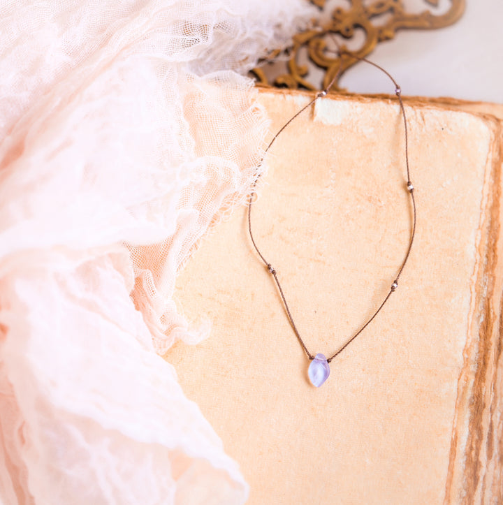 Iridescent Lilac Leaf Drop Necklace