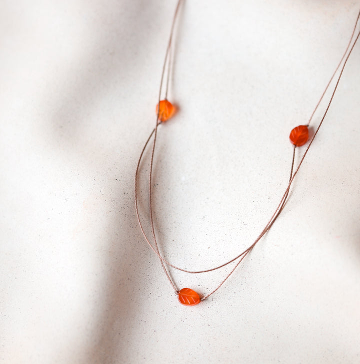 Layered Carnelian Leaf Choker Necklace