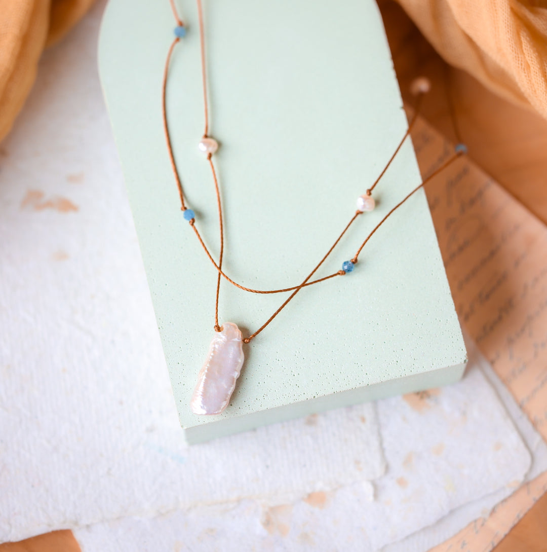 Pearl & Aquamarine Layered Necklace