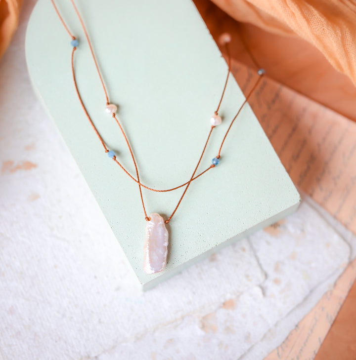 Pearl & Aquamarine Layered Necklace