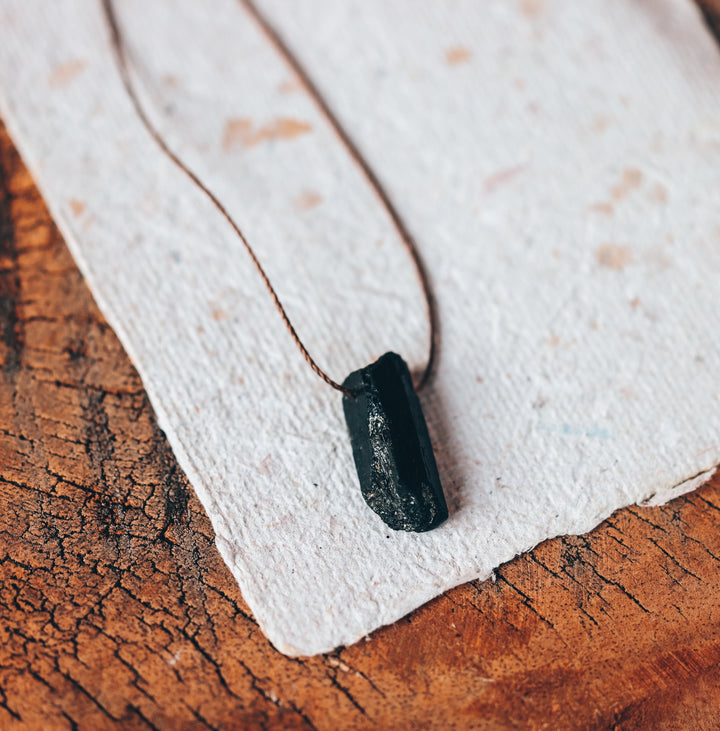 Raw Black Tourmaline Crystal Pendant Necklace