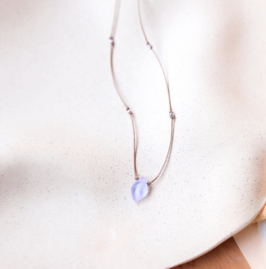 Iridescent Lilac Leaf Drop Necklace