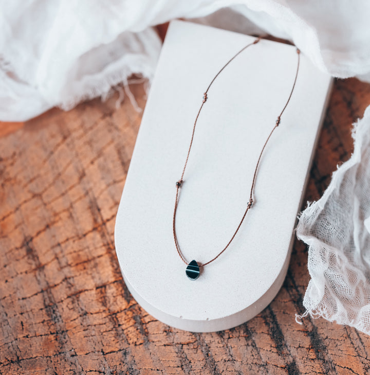 Dainty Black Agate Teardrop Choker Necklace