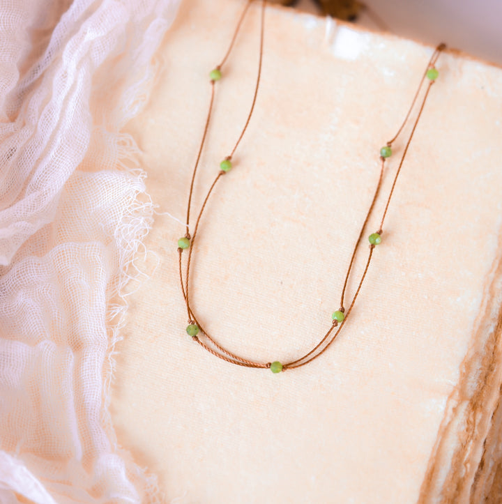 Dainty Green Jade Layered Crystal Necklace