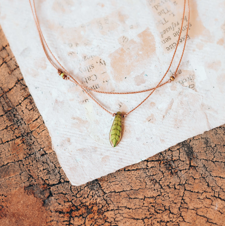 Hippie Green Leaf Dagger Necklace