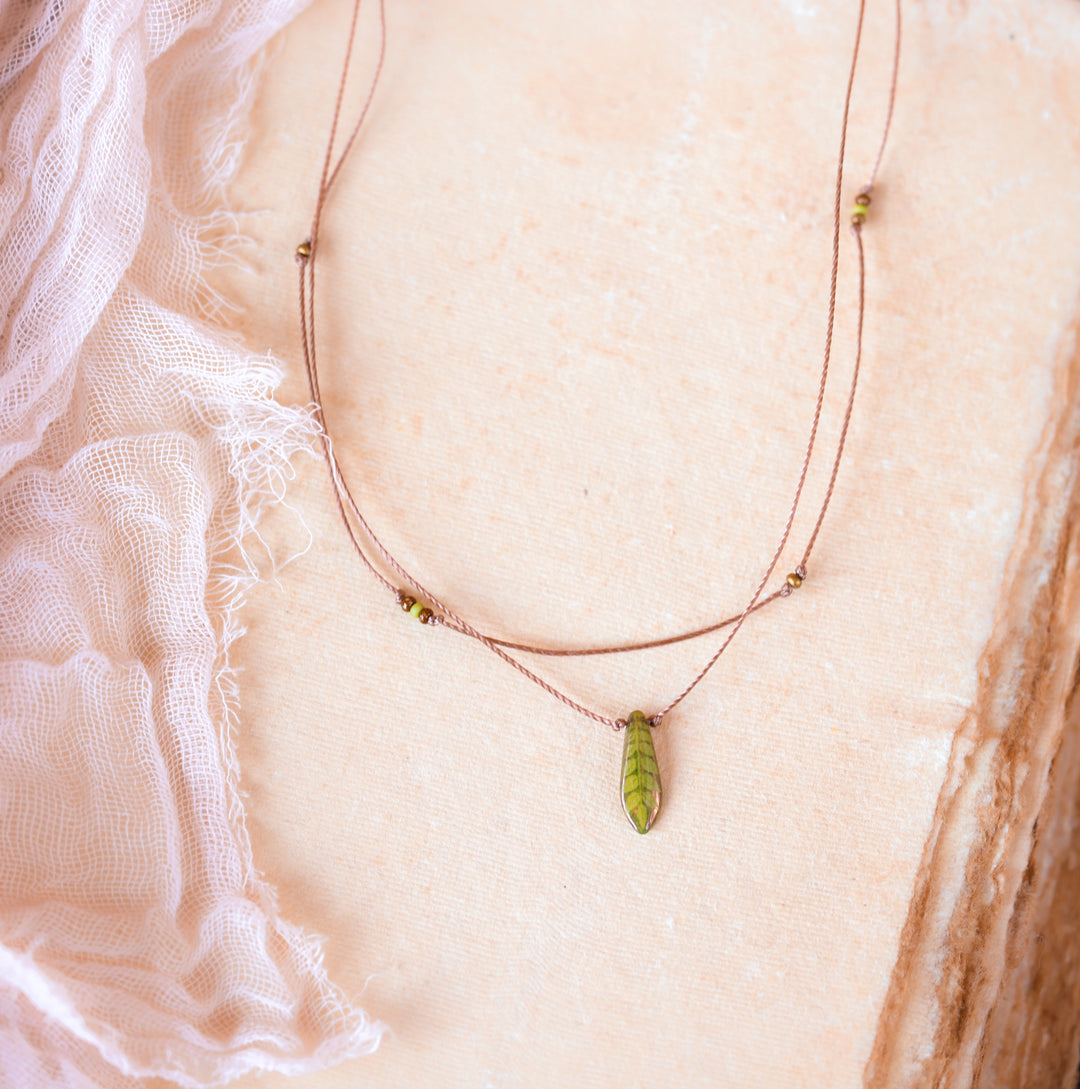 Hippie Green Leaf Dagger Necklace