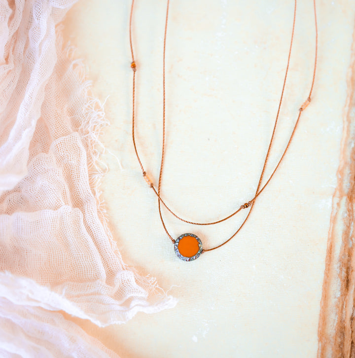 Rustic Boho Orange Coin Layered Necklace