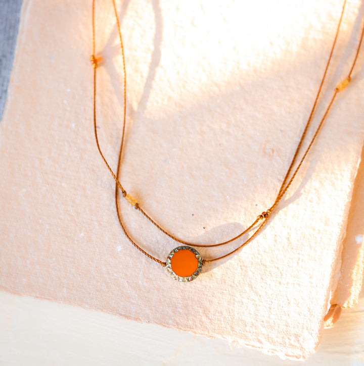 Rustic Boho Orange Coin Layered Necklace