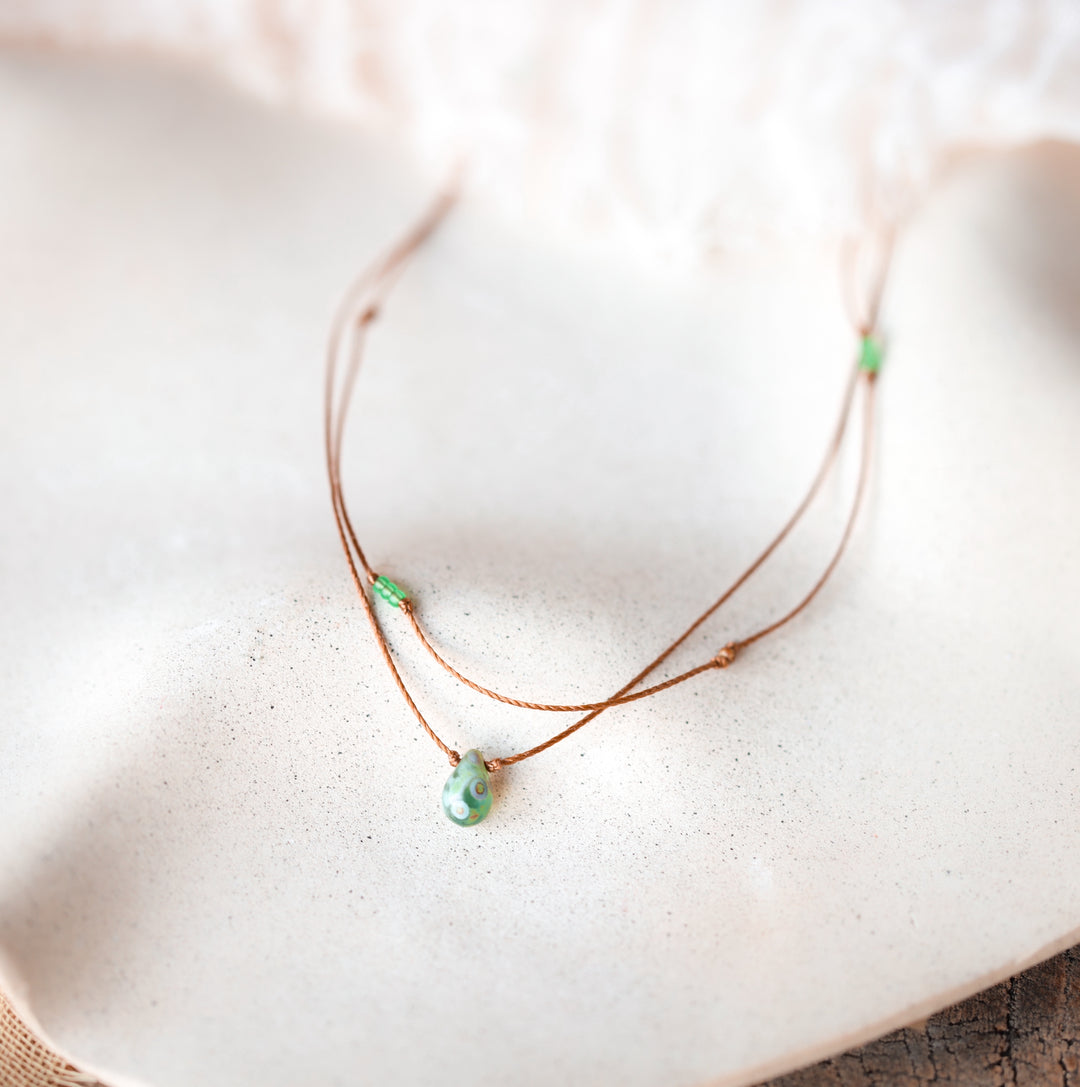 Hippie Abstract Green Teardrop Necklace