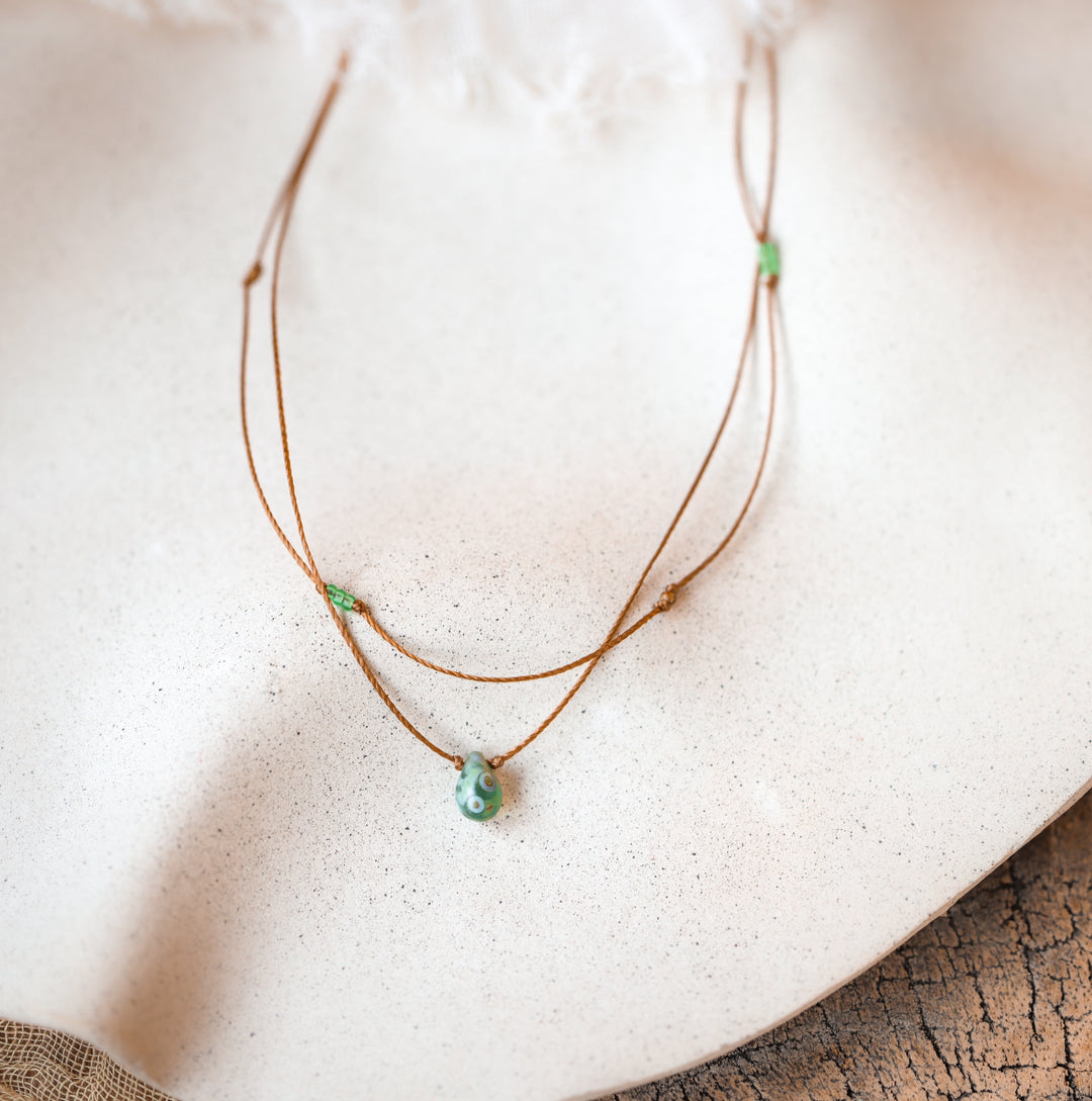 Hippie Abstract Green Teardrop Necklace