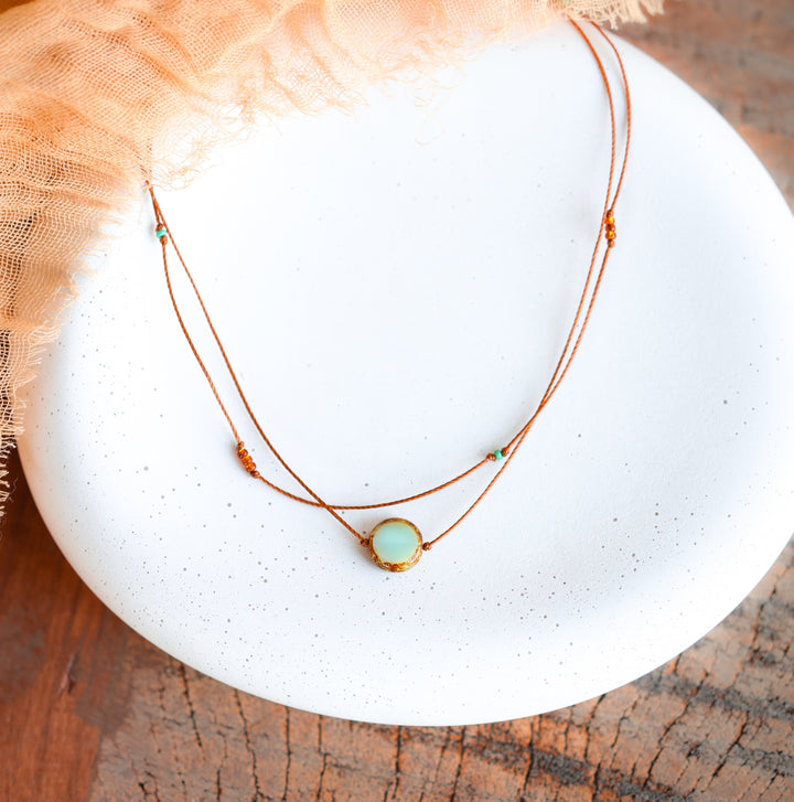 Rustic Green-Blue Coin Layered Necklace