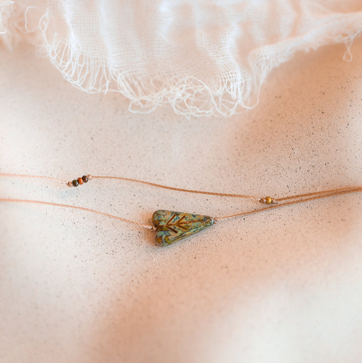 Layered Rustic Heart Leaf Charm Necklace