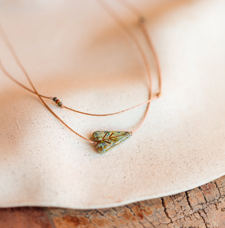 Layered Rustic Heart Leaf Charm Necklace